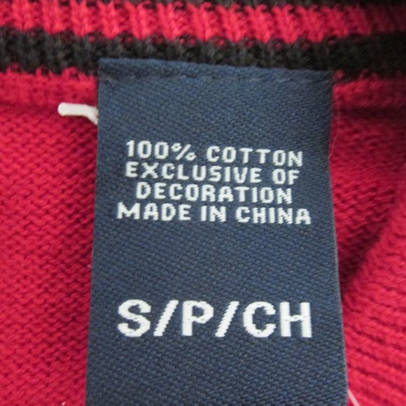 CHAPS MEN'S SIZE S SWEATER VEST RED W/ NAVY LOGO V NECK CHRISTMAS HOLIDAY NWT - Picture 6 of 10